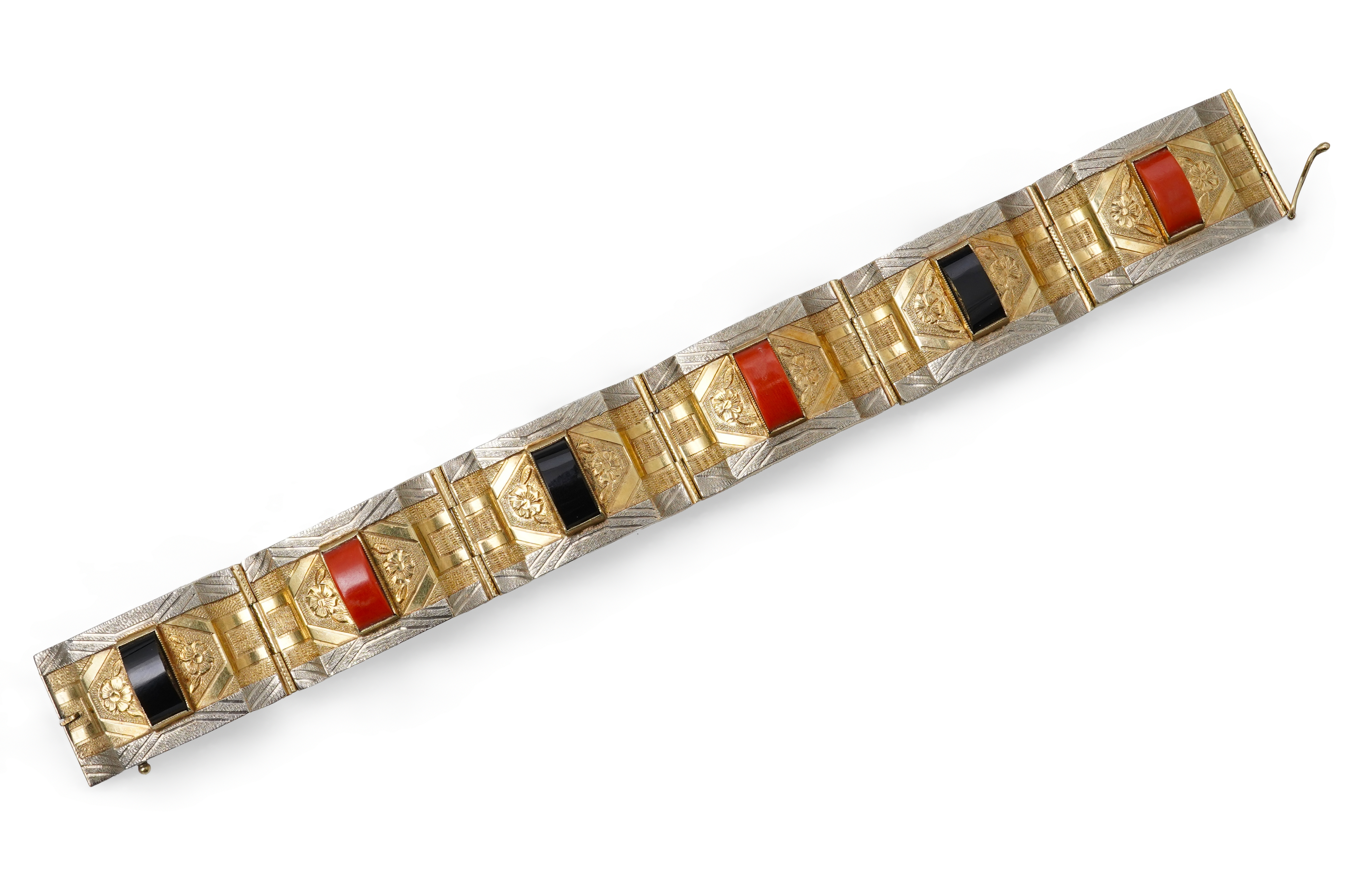 A gold, coral and onyx bracelet, Austria, mid 20th century